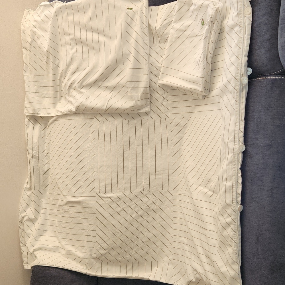 Lacoste Doubles Collection White Striped Cotton Duvet Set Sz Full